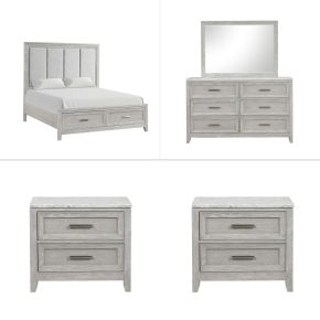 New Classic 00-2442-35N Fiona - 5/0 Queen 5 Piece Bedroom Set (Bed & Dresser & Mirror & 2 Nightstands) - Gray