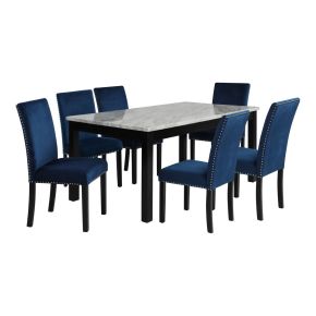 New Classic 40-400B-D6C Celeste - Dining Table With 6 Chairs - Black / Blue