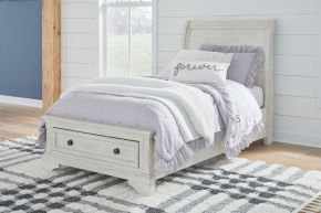 Signature Design by Ashley® B742/53/52S/183 Robbinsdale - Twin Sleigh Storage Bed - Antique White