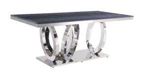 ACME 68255 Nasir - Dining Table - Gray Printed Faux Marble Top & Mirrored Silver