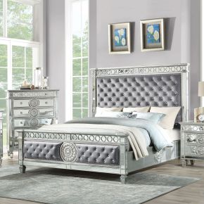 ACME BD02303Q Varian - Queen Bed - Gray Velvet & Mirrored