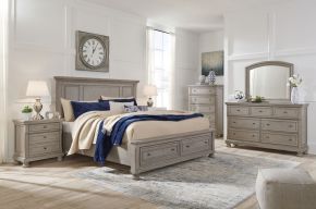 Ashley Furniture B733/31/36/58/76/95/92(2) Ashley Furniture B733/31/36/58/76/95/92(2) Lettner - California King Panel Storage Bed - 7 Pc. - Dresser, Mirror, Cal King Bed, 2 Nightstands - Light Gray