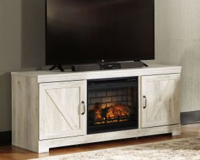 Signature Design by Ashley® W331/68/W100-101 Bellaby - 63" TV Stand With Faux Firebrick Fireplace Insert - Whitewash