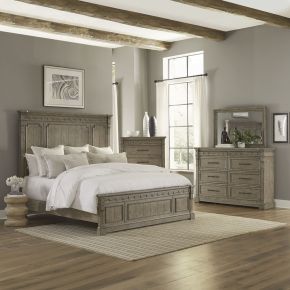 Liberty Furniture 711-BR-KPBDMC Town & Country - 4 Piece Bedroom Set (King Panel Bed, Dresser & Mirror, Chest) - Medium Brown