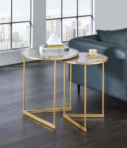ACME LV01085 Garo - Accent Table - Faux Marble & Gold Finish