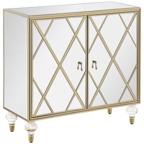 CoasterEssence 951851 Astilbe - 2-Door Mirrored Accent Cabinet - Silver And Champagne