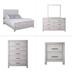 New Classic 00-3314-25C Biscayne - 6/0 Western King 5 Piece Bedroom Set (Bed, Dresser, Mirror, Chest, Nightstand) - Gray