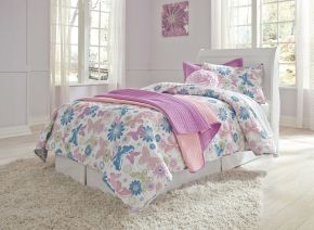 Ashley Furniture B129/63/B100-21 Anarasia - Twin Sleigh Headboard with Bolt on Bed Frame - White