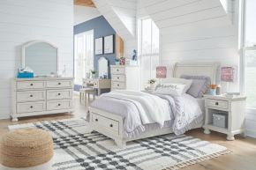 Signature Design by Ashley® B742/21/26/45/53/52S/183/91(2)/22/25 Robbinsdale - 10 Pc. - Dresser, Mirror, Chest, Twin Sleigh Storage Bed, 2 Nightstands, Vanity Set - Antique White