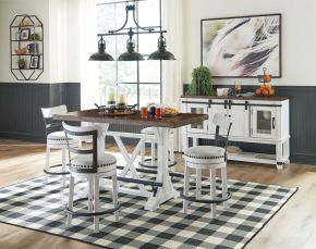Signature Design by Ashley® D546/13/524(4)/60 Valebeck - 6 Pc. - Counter Table, 4 Swivel Barstools, Server - White