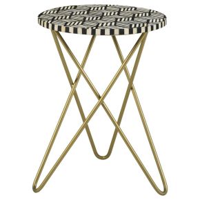 CoasterEssence 935878 Xenia - Round Bone Inlay Accent Side Table - White And Gold