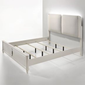 ACME BD03792Q Laveda - Queen Bed With LED - Light Gray Boucle & Pearl White Finish