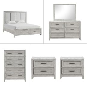 New Classic 00-2442-26N Fiona - 6/0 California King 6 Piece Bedroom Set (Bed & Dresser & Mirror & Chest & 2 Nightstands) - Gray