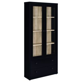 Coaster Fine Furniture 953478 Hawthorne - 4-Shelf Glass Door Tall Cabinet With Drawers - Black