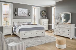 Ashley Furniture B742/31/36/46/78/76/99 Ashley Furniture B742/31/36/46/78/76/99 Robbinsdale - 6 Pc. - Dresser, Mirror, Chest, King Sleigh Bed with 2 Storage Drawers - Antique White