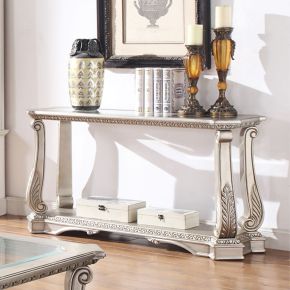 ACME 86933 Northville - Accent Table - Antique Silver & Clear Glass
