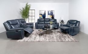 Coaster Fine Furniture 610271-S3 Sloane - 3 Piece Upholstered Reclining Sofa Set - Blue