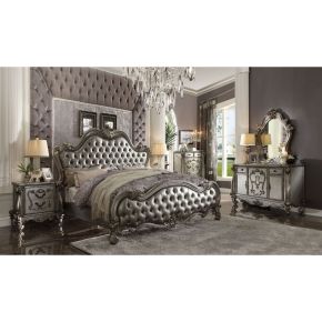 ACME 26834CK Versailles II - California King Bed - Silver PU & Antique Platinum