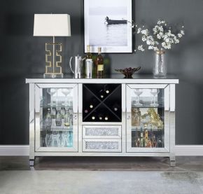 ACME AC00525 Noralie - 36" Wine Cabinet With LED - Mirrored & Faux Diamonds