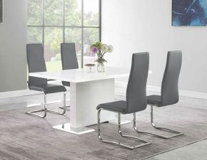 CoasterEssence 102310-S5G Anges - 5 Piece Dining Table Set - White High Gloss And Gray