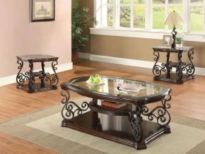 Coaster Fine Furniture 702448-S3 Laney - 3 Piece Glass Top Coffee And End Table Set - Dark Merlot