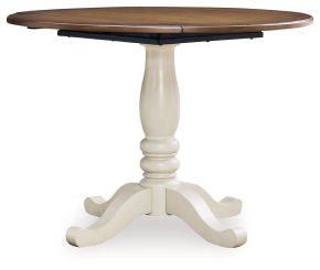 Ashley Furniture PCD616-15 Wirloni - Round Dining Room Drop Leaf Table - Antique White / Brown