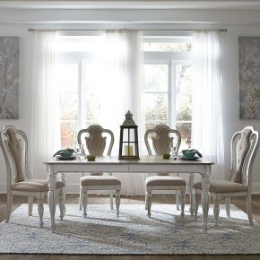 Liberty Furniture 244-DR-5RLS Magnolia Manor - 5 Piece Rectangular Table Set - White - Upholstered Chairs