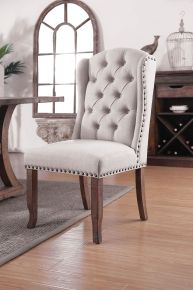 Furniture of America CM3829F-SCW-2PK Gianna - Wingback Chair (Set of 2) - Rustic Oak /Ivory