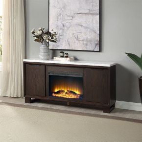 ACME DN03199 Edwyn - Server With Fireplace - Natural Marble Top & Espresso