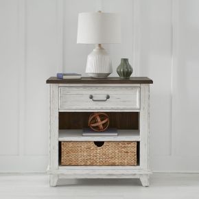 Liberty Furniture 237-BR62 River Place - Bedside Chest With Charging Station - Riverstone White & Tobacco