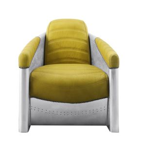 ACME 59624 Brancaster - Accent Chair - Yellow Top Grain Leather & Aluminum