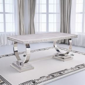 ACME 68250 Zander - Dining Table - White Printed Faux Marble Top & Mirrored Silver