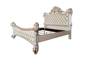 ACME BD01338EK Vendome - Eastern King Bed - Synthetic Leather & Antique Pearl