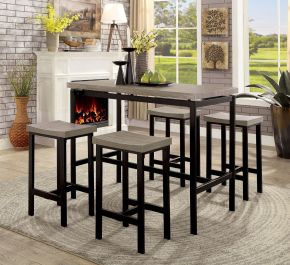 Furniture of America CM3454PT-5PK Vilvoorde - 5 Piece Counter Height Table Set - Gray / Black
