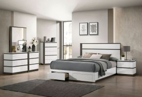 Furniture of America FOA7225WH-DR-EK-BED Birsfelden - Eastern King Bed With Drawers - White