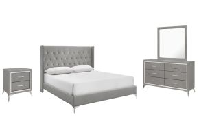 New Classic 00-3365G-14N Huxley - 6/6 Eastern King 4 Piece Bedroom Set (Bed & Dresser & Mirror & Nightstand) - Gray