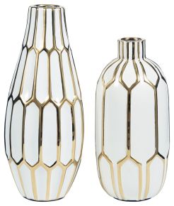 Ashley Furniture A2000135 Mohsen - Gold Finish / White - Vase Set (Set of 2)