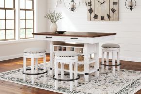 Signature Design by Ashley® D546/32/324(4) Valebeck - 5 Pc. - Counter Table With Wine Rack, 4 Swivel Stools - White / Brown