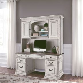 Liberty Furniture 244-HOJ-CHS Liberty Furniture 244-HOJ-CHS Magnolia Manor - Credenza & Hutch - Antique White / Brown