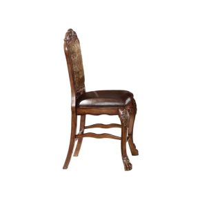ACME 12162 Dresden - Counter Height Chair (Set of 2) - Vintage Synthetic Leather Seat & Floral Fabric Back & Cherry Oak
