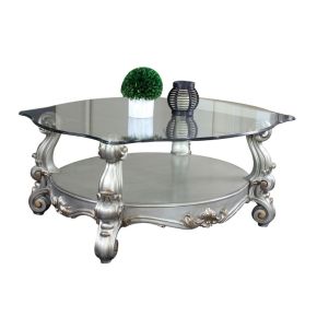 ACME 86845 Versailles - Coffee Table - Antique Platinum - & Clear Glass - 22"