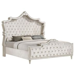 CoasterElevations 223521Q Antonella - Upholstered Queen Panel Bed - Ivory And Camel