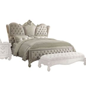 ACME 21127EK Versailles - Eastern King Bed - Ivory Velvet & Bone White