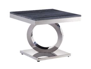 ACME 87339 Zasir - End Table - Gray Printed Faux Marble & Mirrored Silver Finish