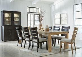 Signature Design by Ashley® D841/35/03(3)/04/80/81 Galliden - Light Brown / Black - 11 Pc. - Dining Extension Table, 6 Black Side Chairs, 2 Side Chairs, Dining Buffet And Hutch
