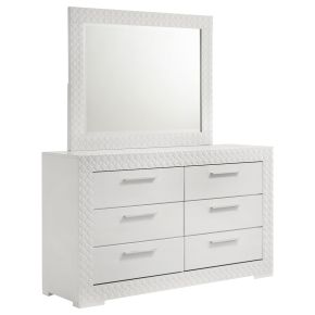 Coaster Fine Furniture 224943M Ives - 6-Drawer Dresser And Mirror - White High Gloss