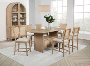 Coaster Fine Furniture 109388-S8 Kailani - 8 Piece Counter Dining Set with Cabinet - Beige Oak
