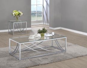 Coaster Fine Furniture 720498-S2 Lille - 2 Piece Glass Top Coffee And End Table Set - Chrome