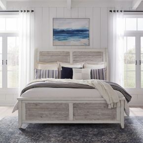 Liberty Furniture 142-BR-KCS Backroads - King California Sleigh Bed - Weathered White & Parchment Brown