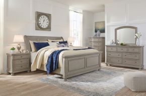 Signature Design by Ashley® B733/31/36/56/78/97 Lettner - Light Gray - King Sleigh Bed - 5 Pc. - Dresser, Mirror, King Bed